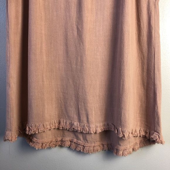 Umgee Top Womens S Eyelet Crochet Sleeve Tunic Blouse Raw Hem Linen Blend Boho - Picture 3 of 10